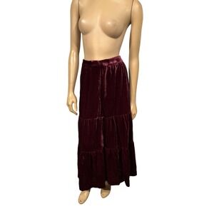 Boden Velvet Tiered‎ Maxi Skirt Burgundy Women's Dark Academia Size 12